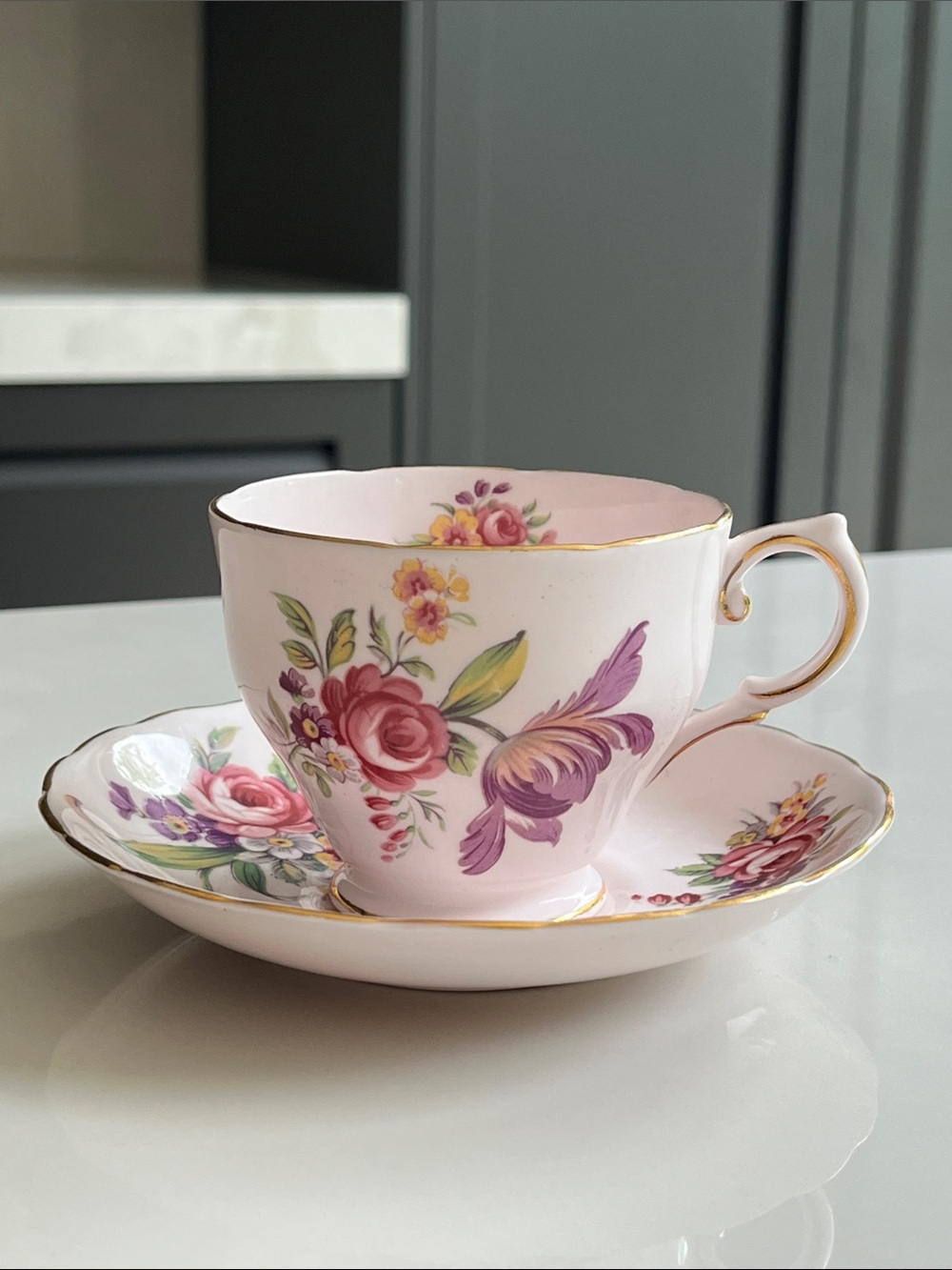 Tuscan Fine English Bone China Petal Pink Floral Tea Cup and Saucer.
